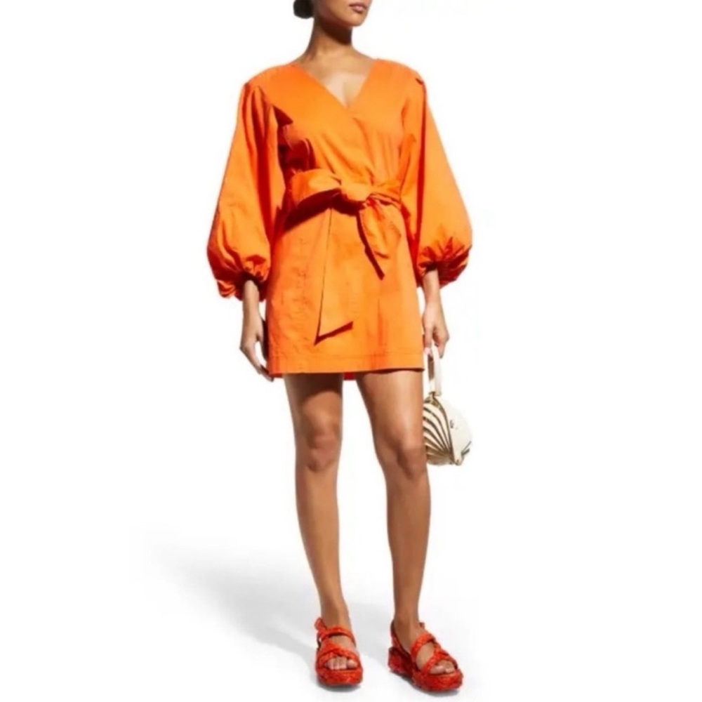 Tanya Taylor Loretta Puff Sleeve Mini Orange Autumn Fall size 8
